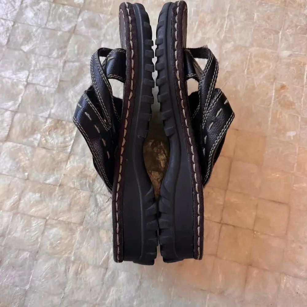 Vintage Y2K Lower East Side Chunky Platform Slide Sandal Shoes brown strappy